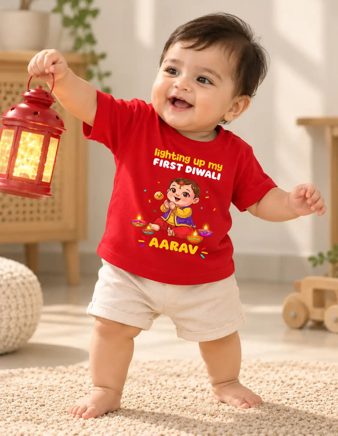 Custom Name Lighting Up My First Diwali T-Shirt for Baby Boy – Funky Tees Club
