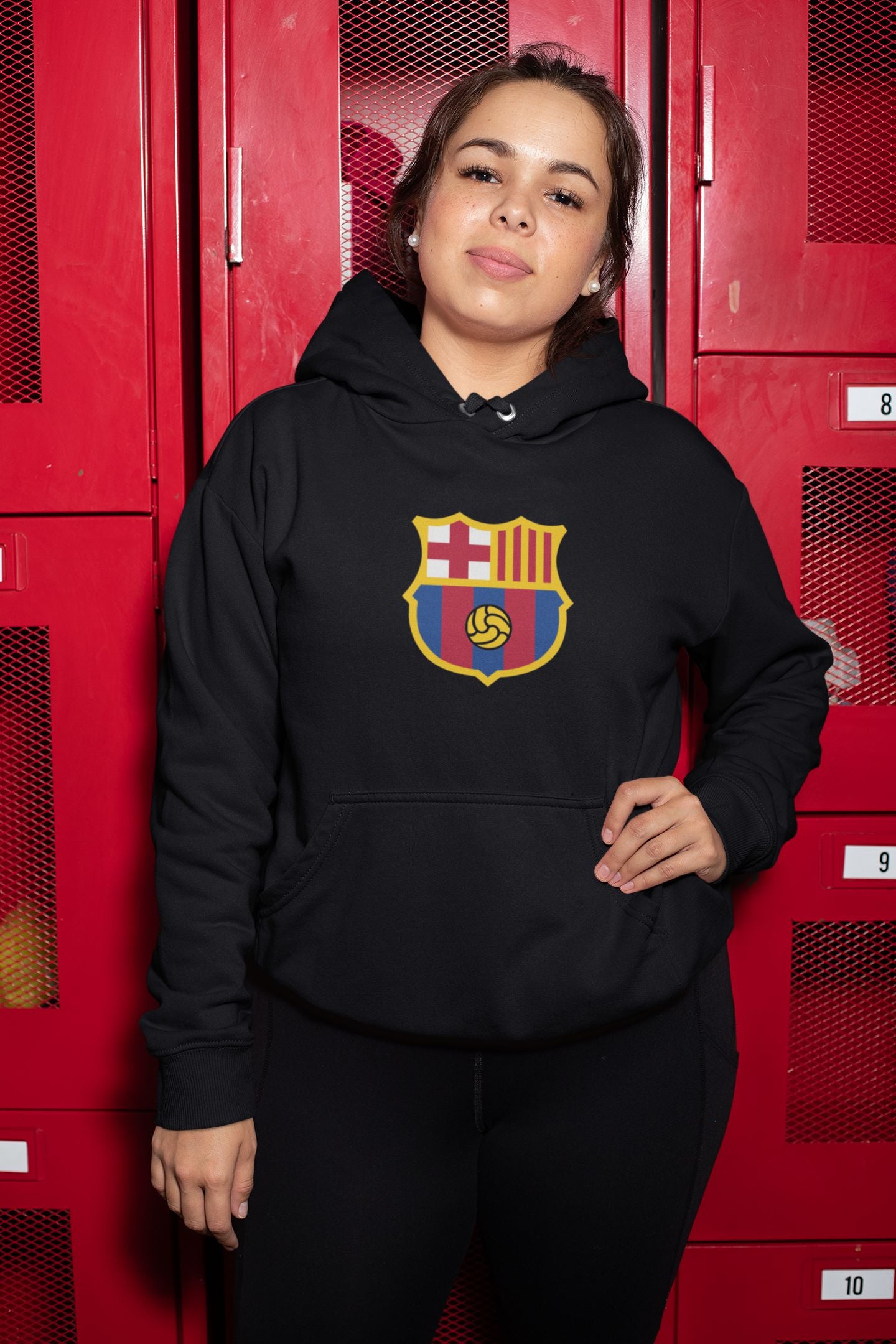 Black hoodie with a colorful emblem 