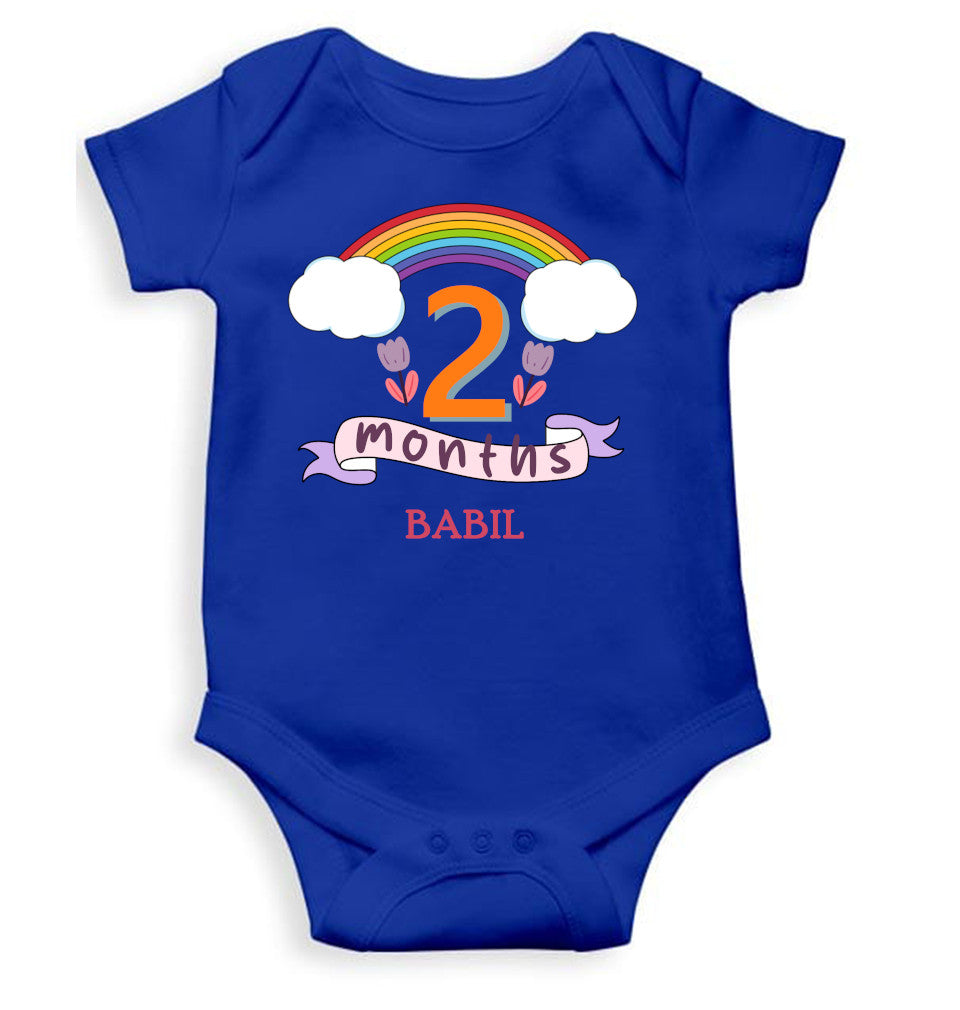 Custom Name Second Month Rompers for Baby Boy- FunkyTeesClub