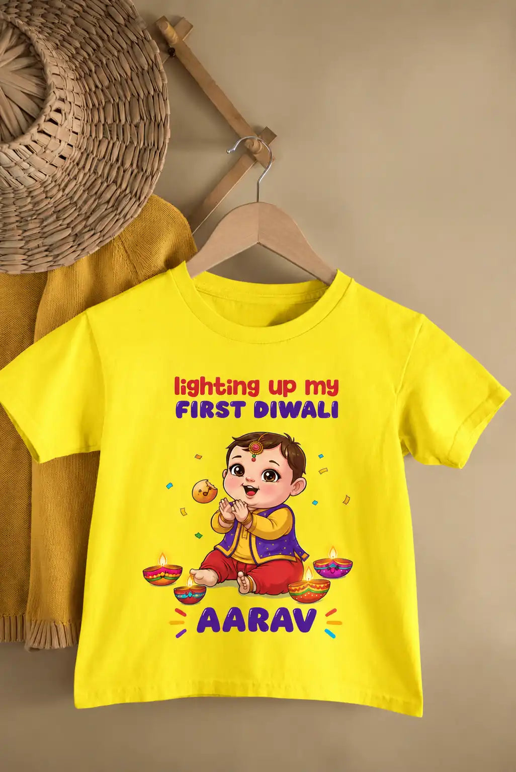 Custom Name Lighting Up My First Diwali T-Shirt for Baby Boy – Funky Tees Club