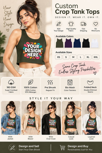 Custom Crop Tank Top for Women – Personalized Printed Crop Top