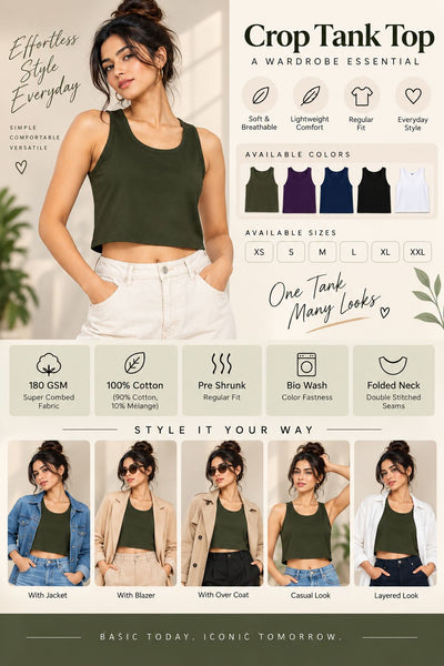 Women’s Crop Tank Top – 100% Cotton Bio-Washed Regular Fit | FunkyTeesClub