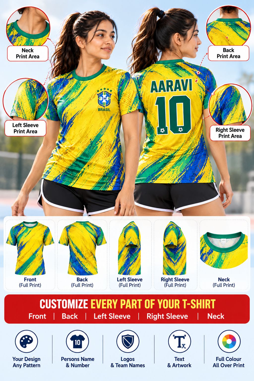 Custom AOP Sports T-Shirt for Women | FunkyTeesClub