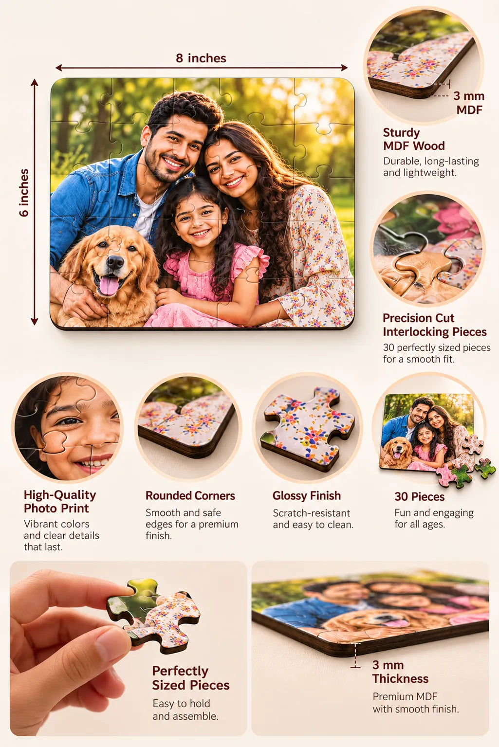 Custom MDF Wooden Photo Puzzle – 30 Pieces | Personalized Photo Gift