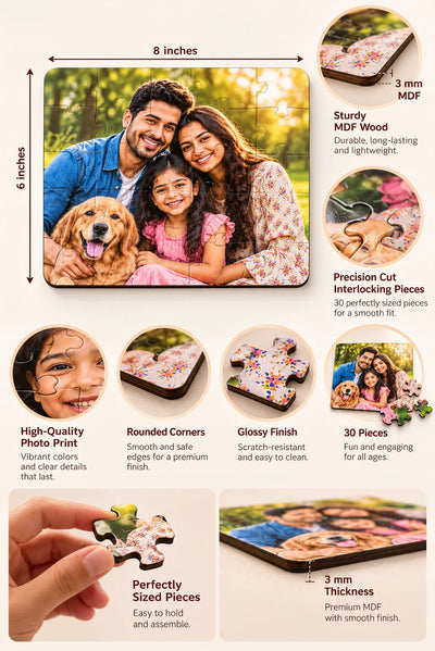 Custom MDF Wooden Photo Puzzle – 30 Pieces | Personalized Photo Gift