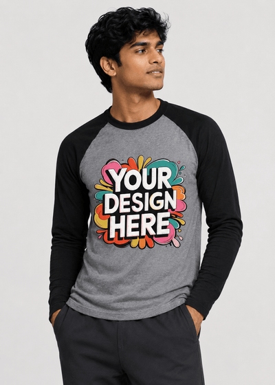 Custom Black White Raglan T-Shirt Front View