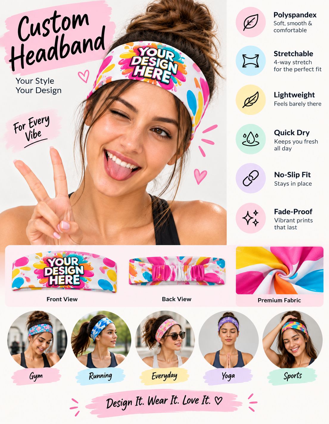 Custom Sports Headband for Gym, Running and Yoga