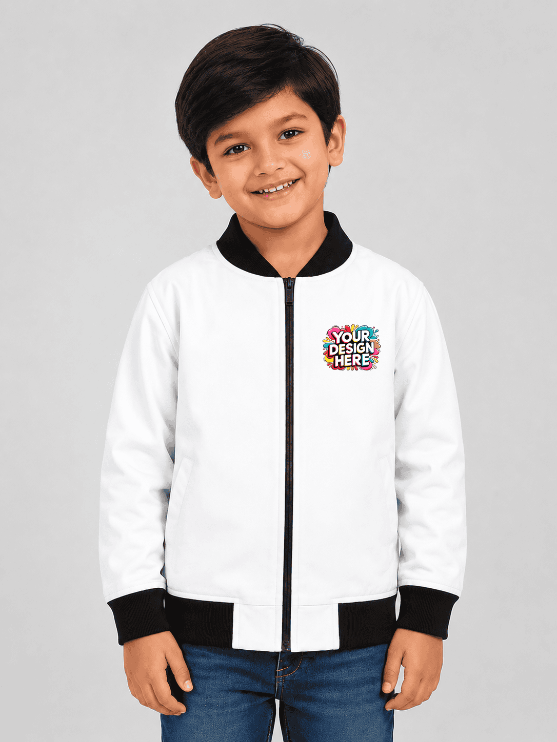 Custom all-over print bomber jacket for boys in premium fleece with custom design option