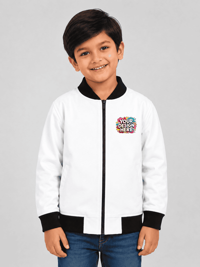 Custom all-over print bomber jacket for boys in premium fleece with custom design option