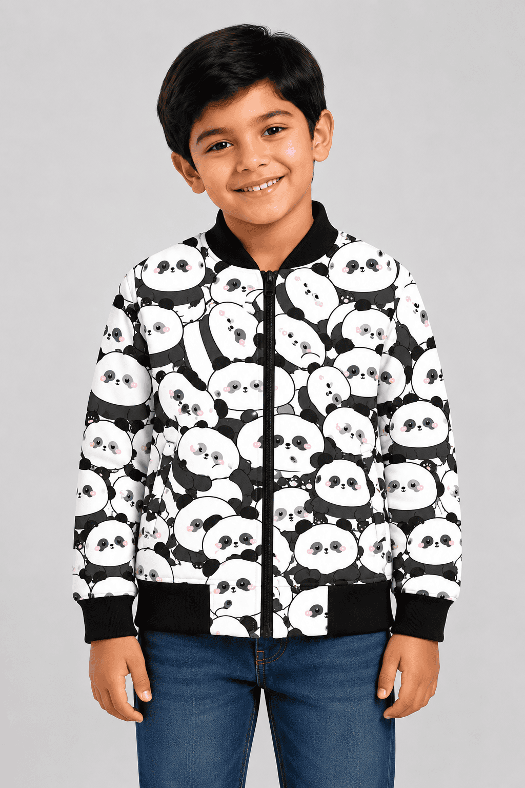 Custom all-over print front bomber jacket for boys in premium fleece with custom design option