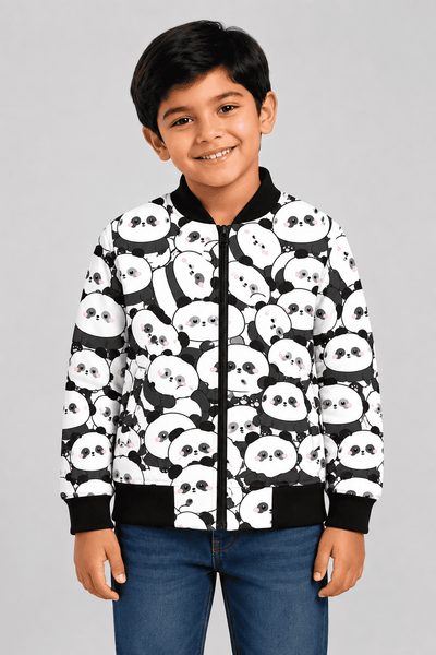 Custom all-over print front bomber jacket for boys in premium fleece with custom design option