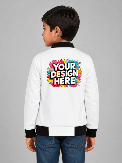 Custom back print all-over print bomber jacket for boys in premium fleece with custom design option