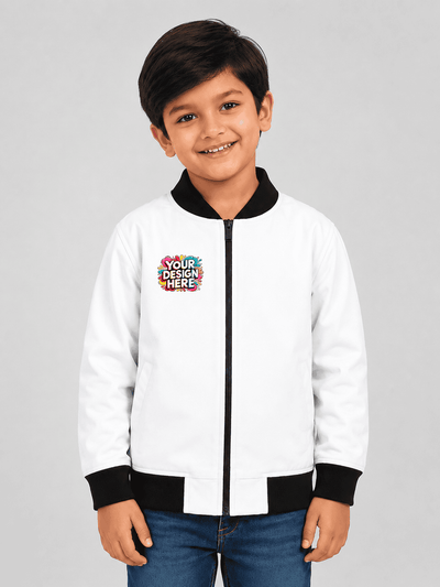 Custom left  all-over print bomber jacket for boys in premium fleece with custom design option