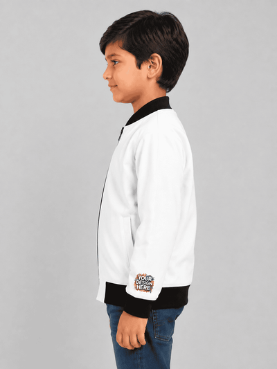 Custom left sleeve print all-over print bomber jacket for boys in premium fleece with custom design option