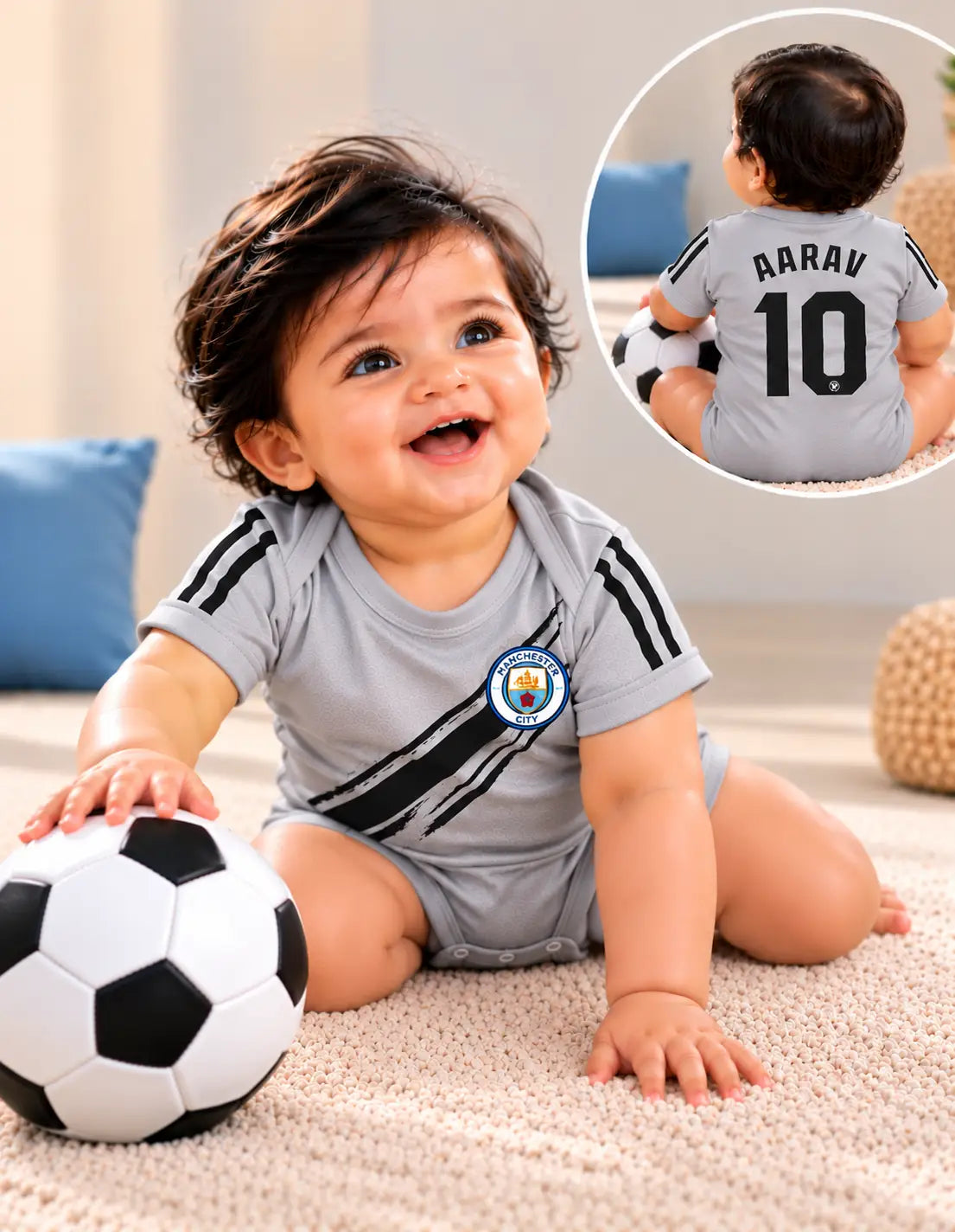 Custom name Manchester city Grey romper