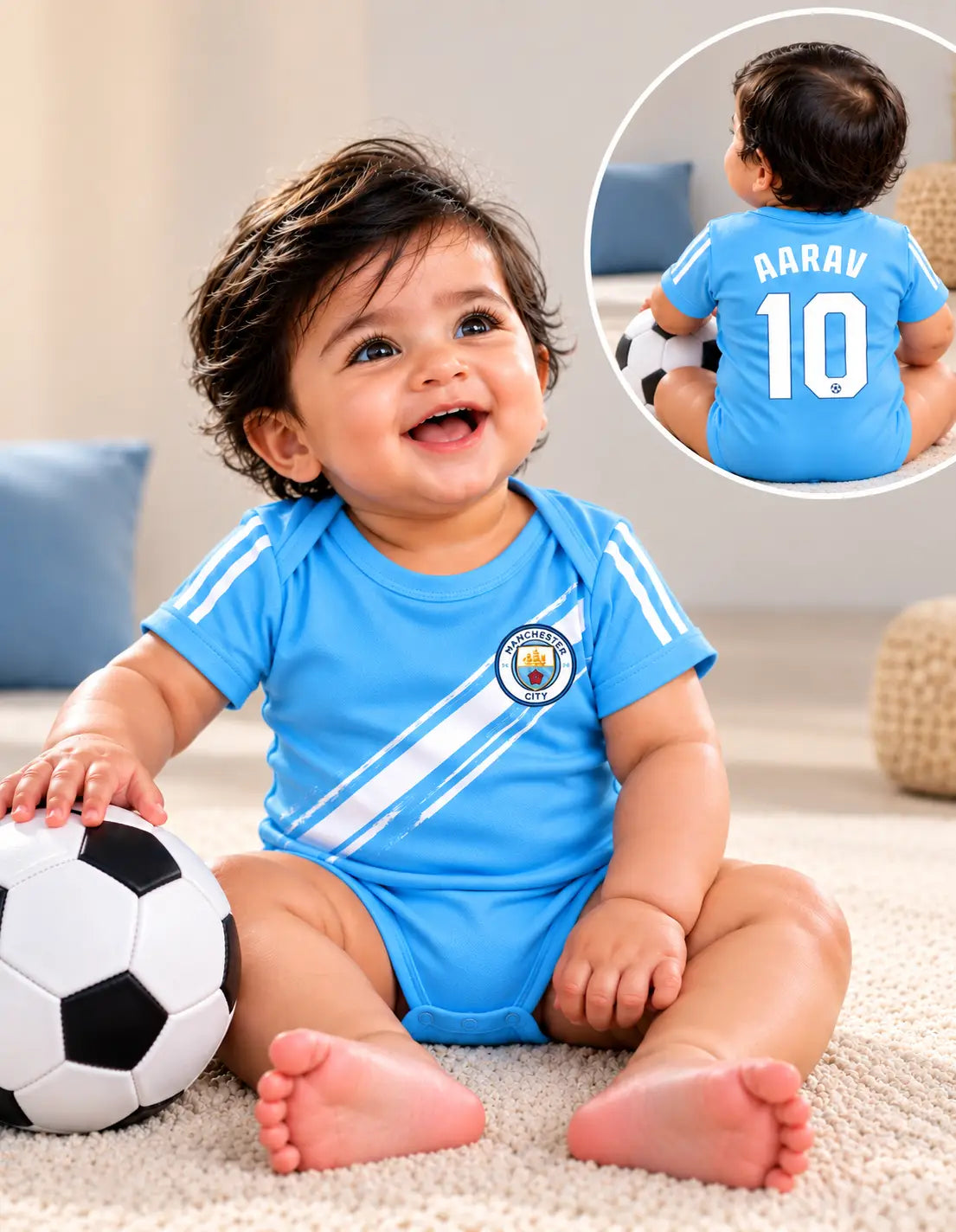 Custom name Manchester city Sky blue romper