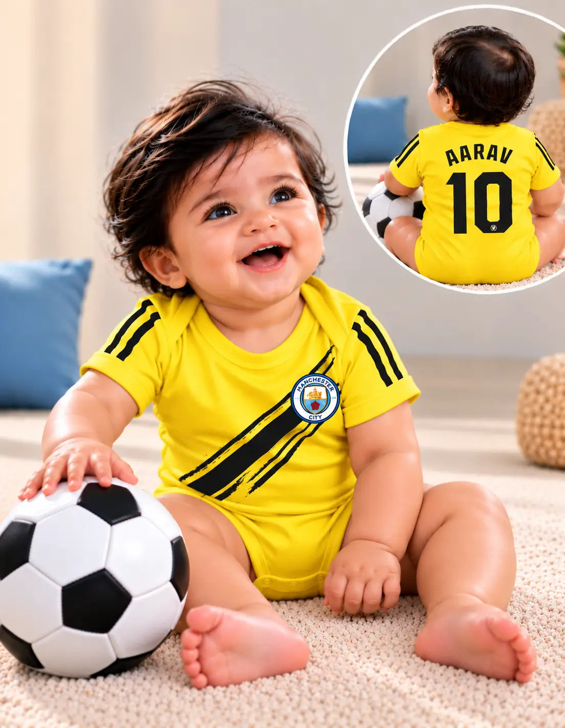 Custom name Manchester city Yellow romper