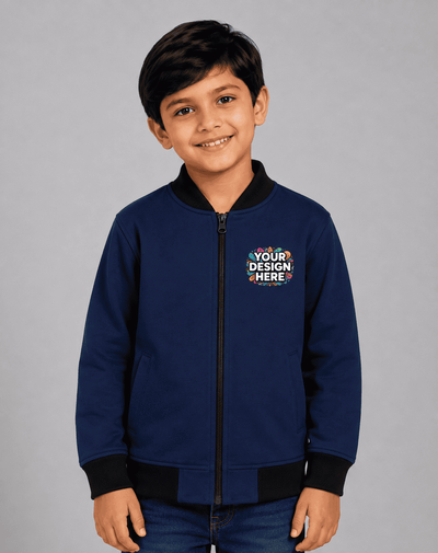 Custom print and all over print navy blue unisex red bomber jacket in 240 GSM premium fleece
