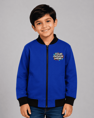Custom print and all over print royal blue unisex red bomber jacket in 240 GSM premium fleece