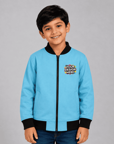 Custom print and all over print  sky blue unisex red bomber jacket in 240 GSM premium fleece