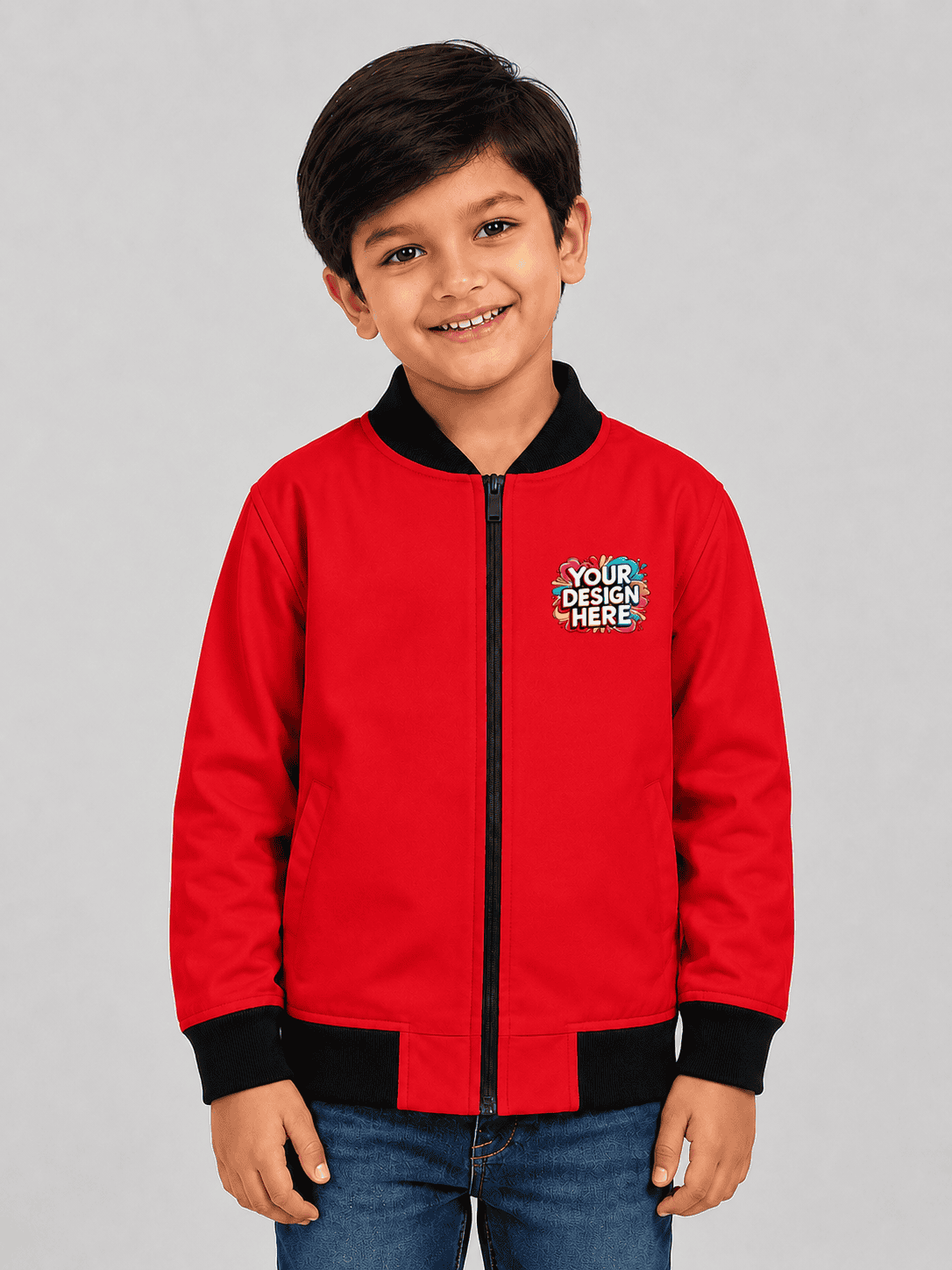 Custom print and all over print unisex red bomber jacket in 240 GSM premium fleece