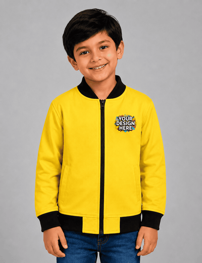 Custom print and all over print unisex yellow bomber jacket in 240 GSM premium fleece