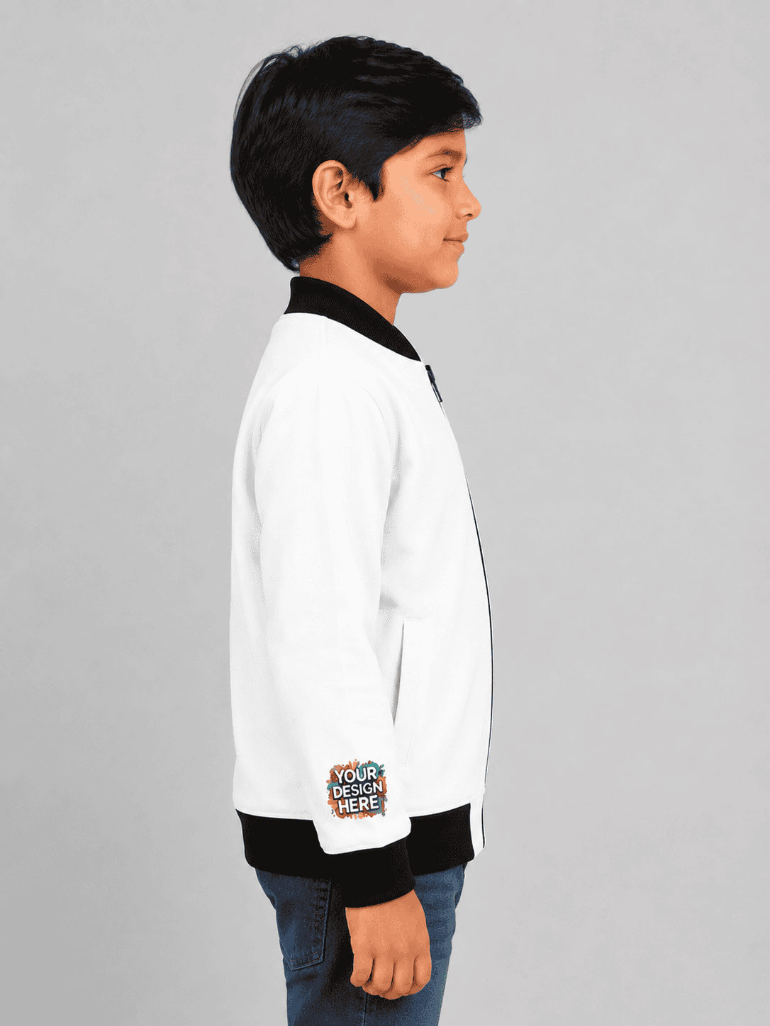 Custom right sleeve print all-over print bomber jacket for boys in premium fleece with custom design option