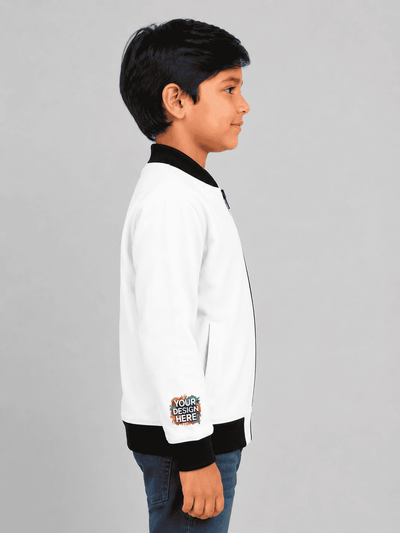Custom right sleeve print all-over print bomber jacket for boys in premium fleece with custom design option