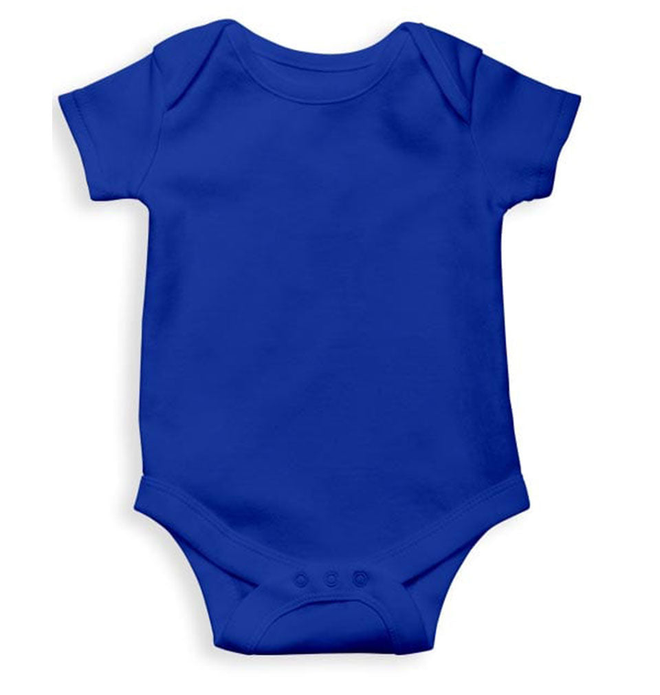 Customized Blue baby onesie on a white background