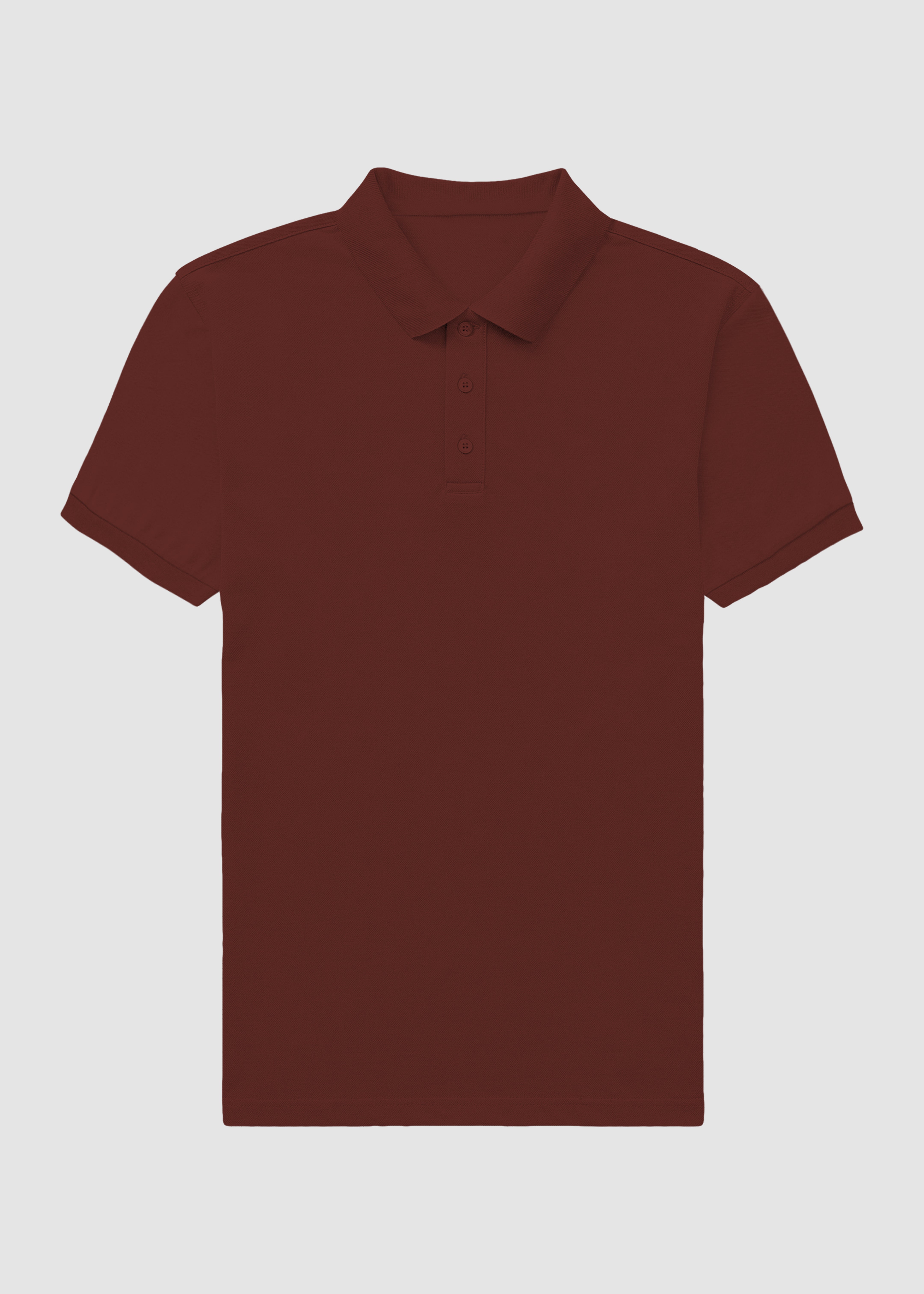 Customized Brick Red polo shirt on a light gray background