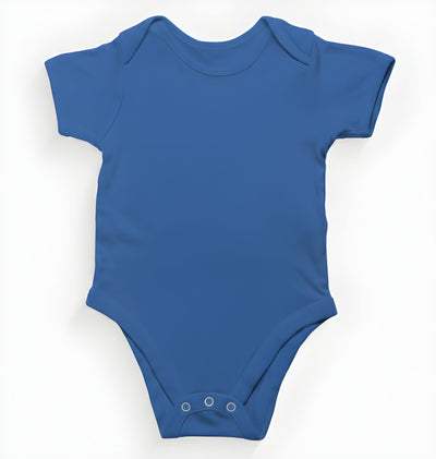 Customized Blue baby onesie on a white background