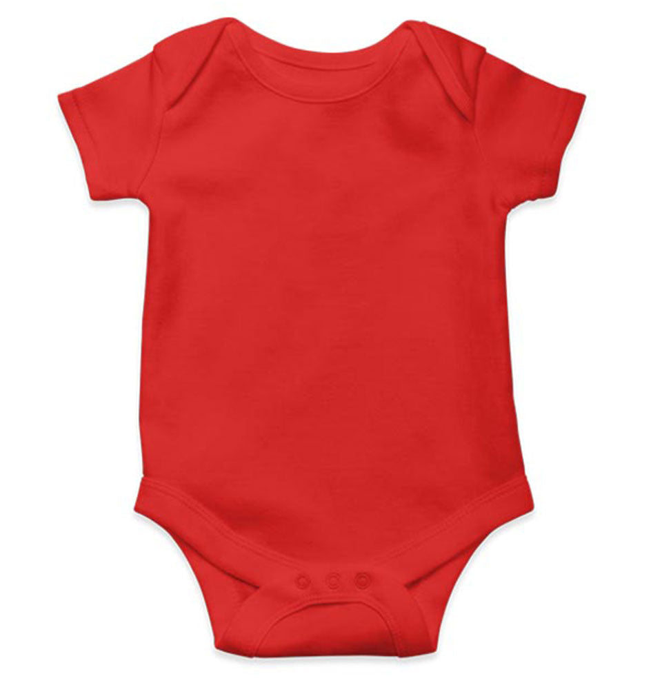 Customized Red baby onesie on a white background