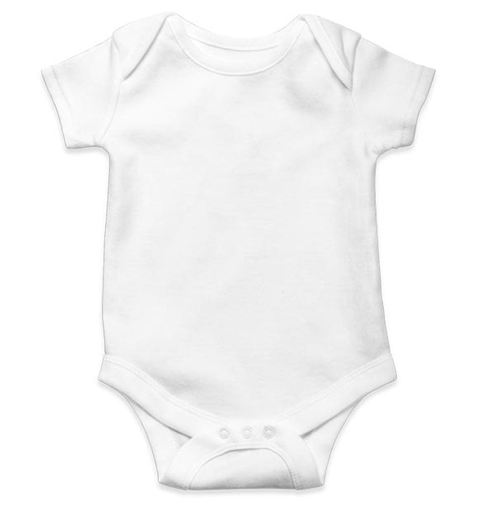 Customized White baby onesie on a white background