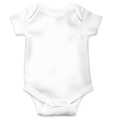 Customized White baby onesie on a white background