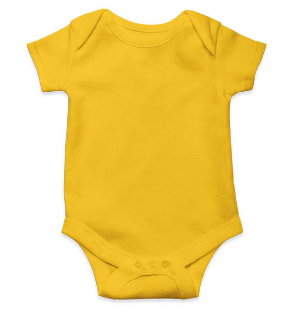 Customized Yellow baby onesie on a white background