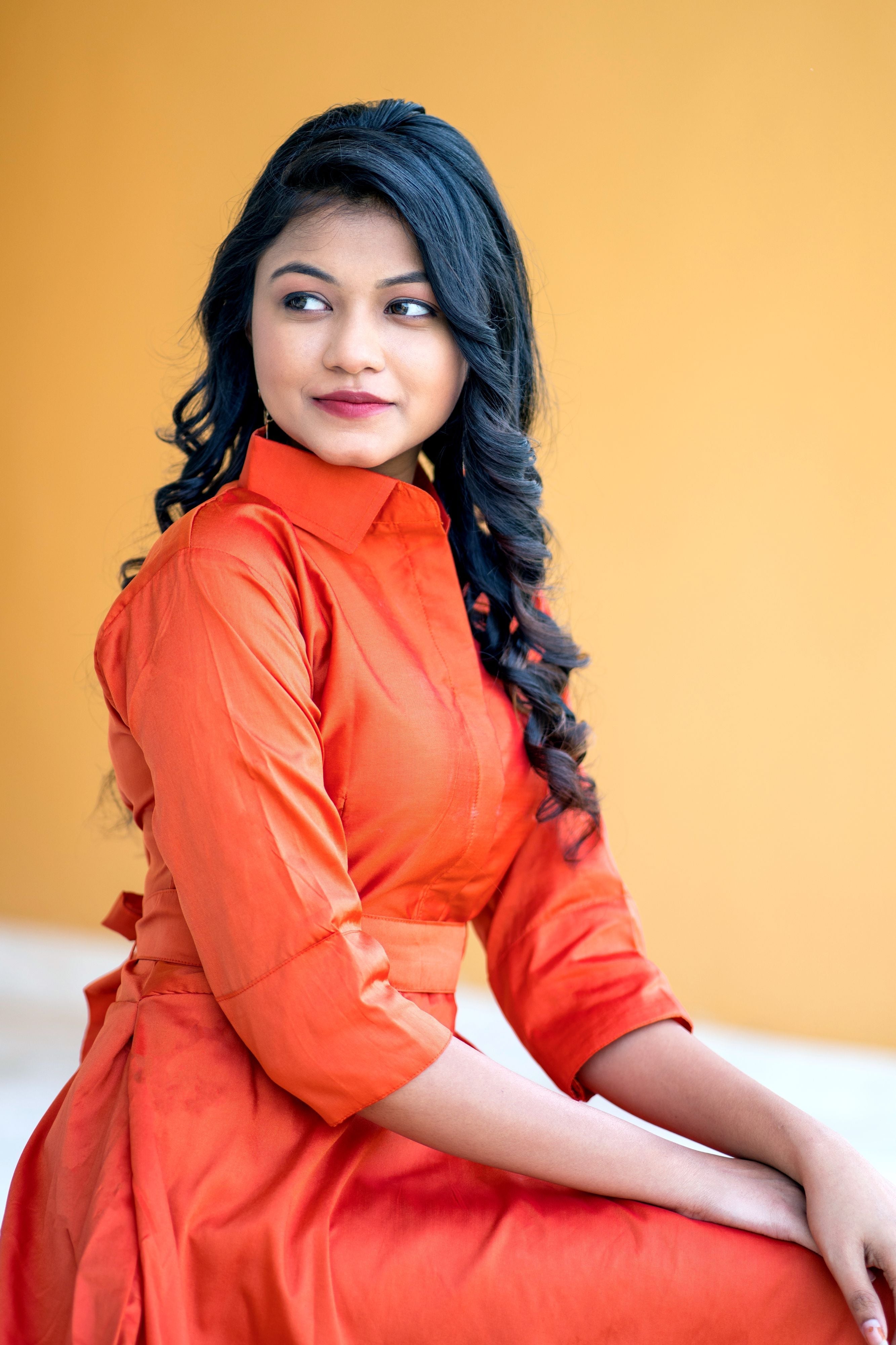 Designer Wear Copper Taffeta Silk Gown With Collar For Party and Office Wear- FunkyTeesClub