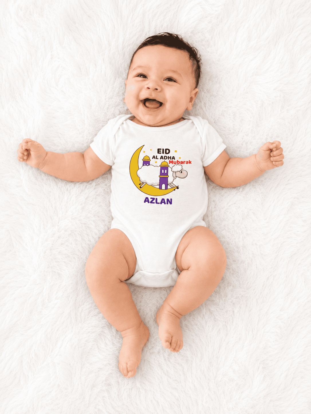 Custom Name Eid Al Adha Bakra Eid Mubarak Rompers for Baby Boy- FunkyTeesClub