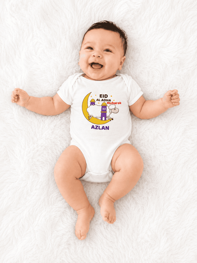 Custom Name Eid Al Adha Bakra Eid Mubarak Rompers for Baby Boy- FunkyTeesClub