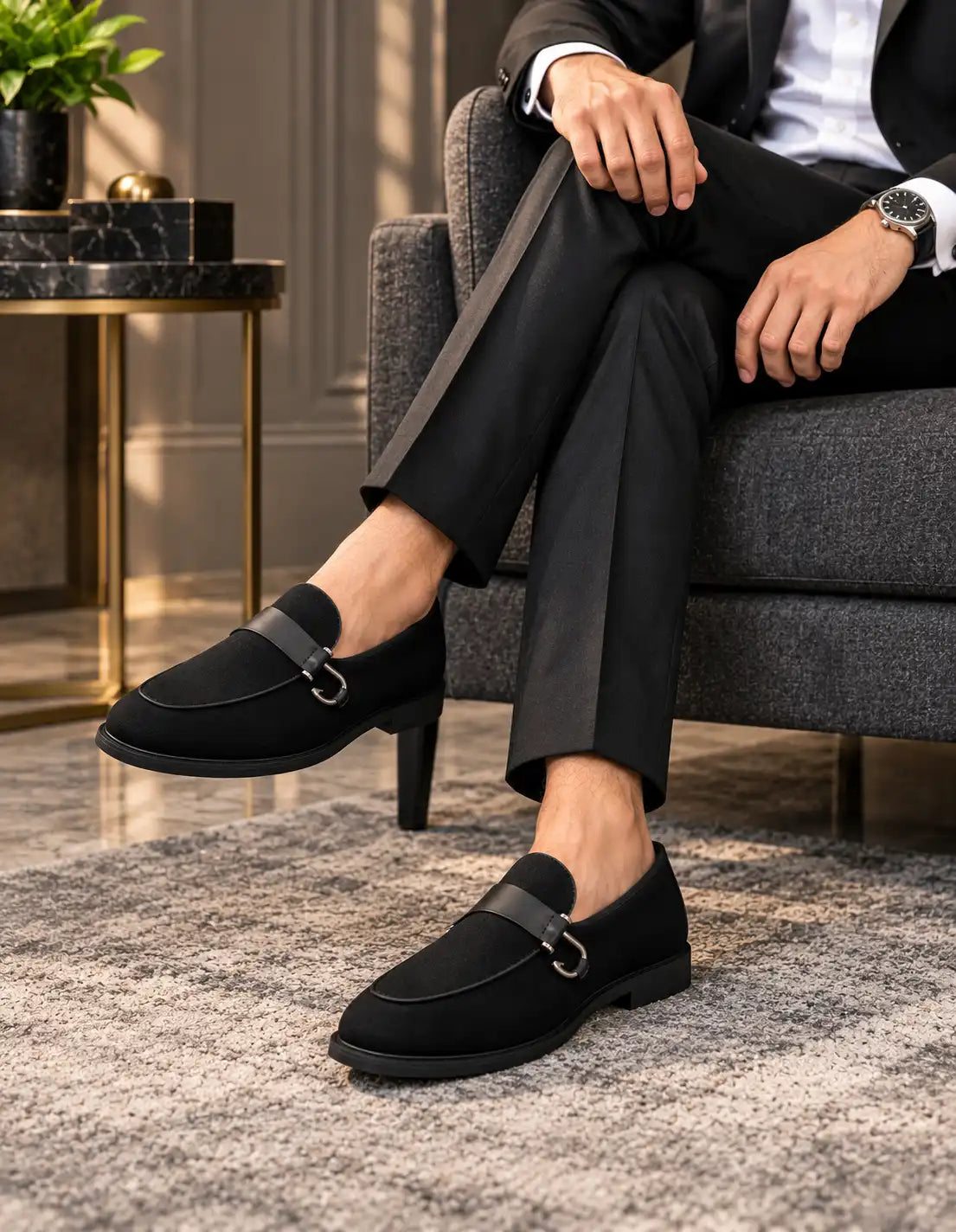 Premium Black Suede Moccasins for Men | Handmade Formal Loafers