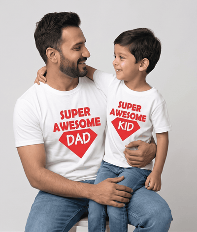 Super Awesome Kid Super Awesome Dad Father and Son Matching T-Shirt- FunkyTeesClub