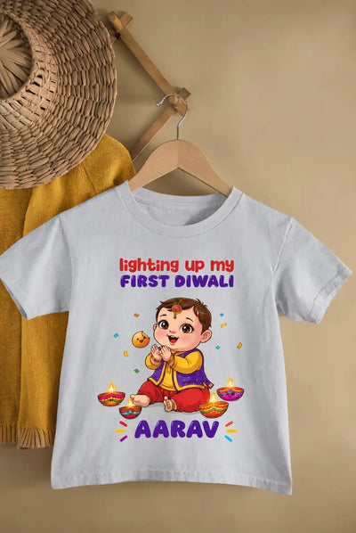 Custom Name Lighting Up My First Diwali T-Shirt for Baby Boy – Funky Tees Club