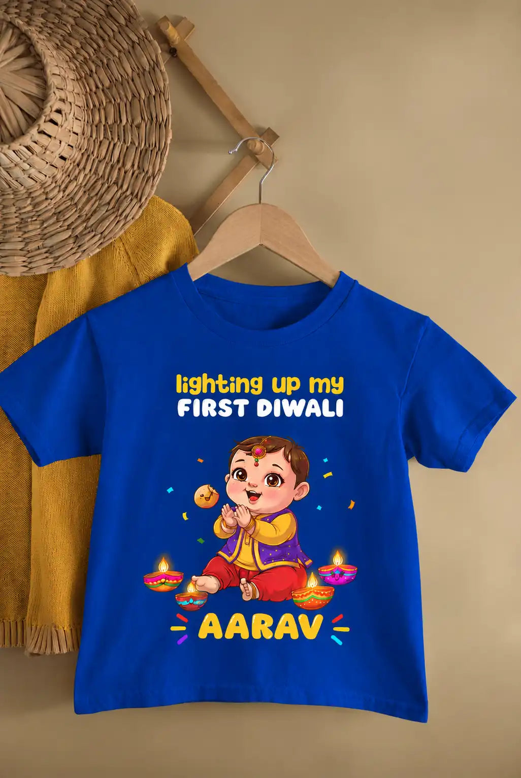 Custom Name Lighting Up My First Diwali T-Shirt for Baby Boy – Funky Tees Club