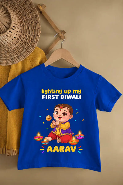 Custom Name Lighting Up My First Diwali T-Shirt for Baby Boy – Funky Tees Club