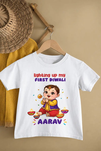 Custom Name Lighting Up My First Diwali T-Shirt for Baby Boy – Funky Tees Club