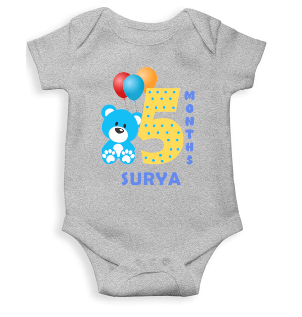 Custom Name Fifth Month Rompers for Baby Boy- FunkyTeesClub