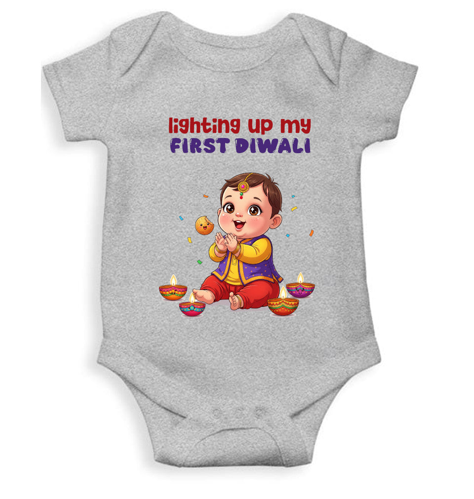 Lighting Up My First Diwali Diwali Rompers for Baby Boy- FunkyTeesClub