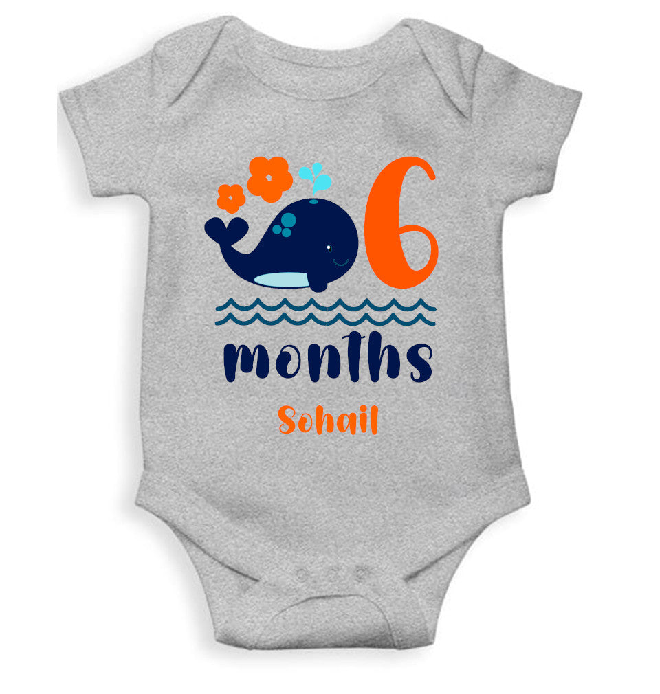 Custom Name Sixth Month Rompers for Baby Boy- FunkyTeesClub