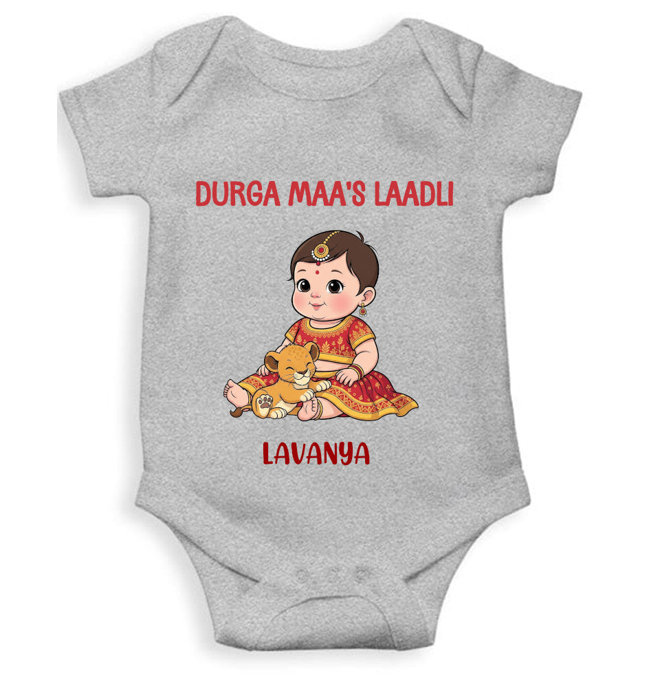 Custom Name Durga Maas Ladli Durga Pooja Rompers for Baby Girl- FunkyTeesClub