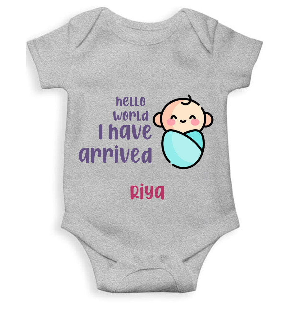 Custom Name Hello World I Have Arrived New Born Rompers for Baby Girl- FunkyTeesClub
