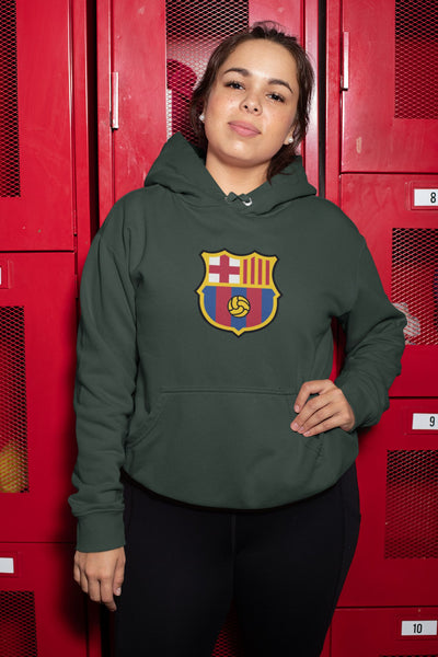 Green hoodie with a colorful emblem 